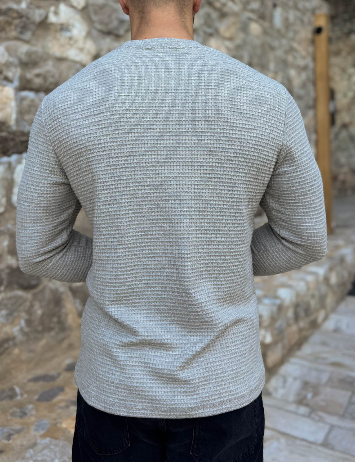 NDC ανδρική μπεζ μακρυμάνικη μπλούζα με ανάγλυφο ύφασμα 261124 φωτογραφία